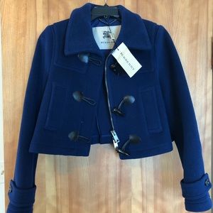 Burberry toggle cropped pea coat navy NWT